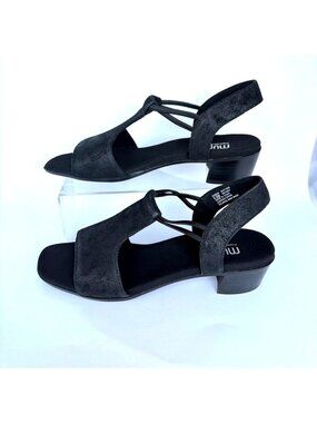 Munro Susan Nero Stardust Sandal Black Leather Block Low Heel Women Size 10 Wide